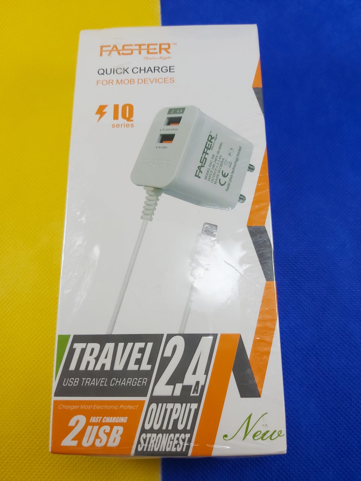 Faster Travel Charger | 2 USB ports + Attached Micro USB wire | FAC-300