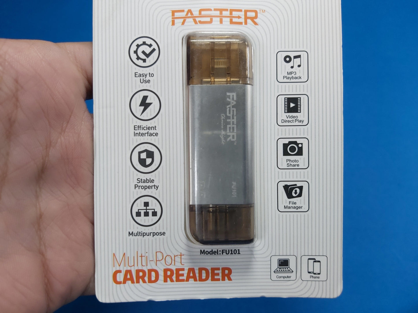 Premium Metal Card Reader | Type-C & Lightning Connectors | SD & Micro SD Card Slots | FU101