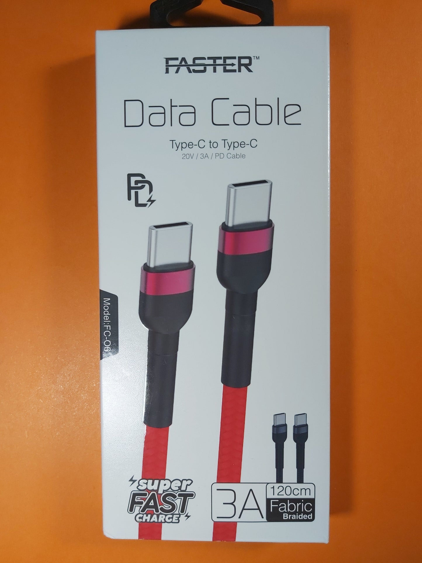 Faster C to C Fabric Braided PD Cable | 20V/3A | Super Fast Charge | 120cm | FC-06