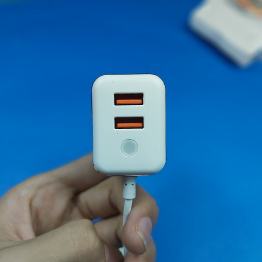 Faster Dual USB Port Travel Charger | 2.4A max | one cable attached | Micro/Lightening/Type-C | F16