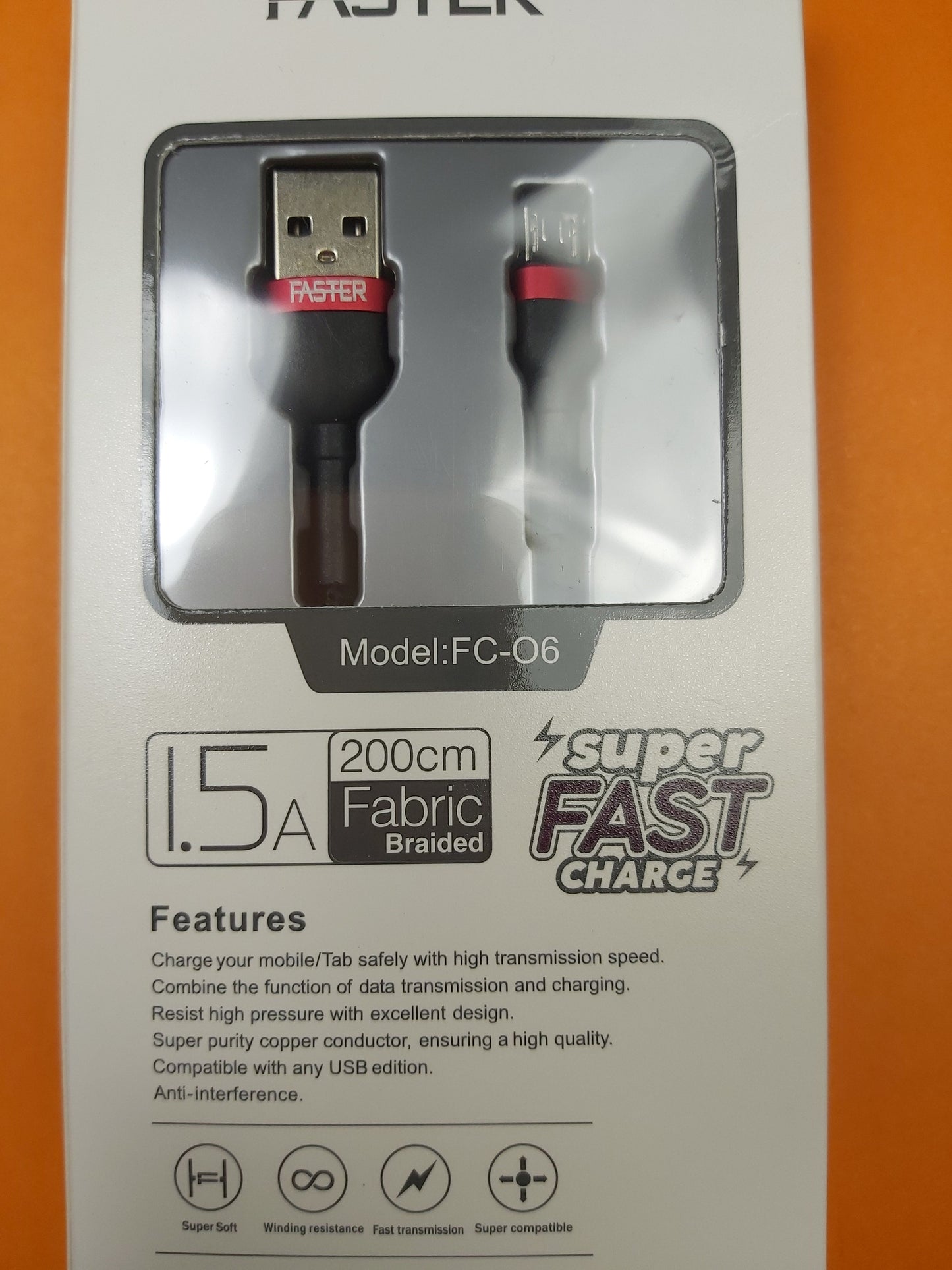 Faster Fabric Braided 2 meter Data & Charging Cable | Micro/Type-C | Super Durable | FC-06