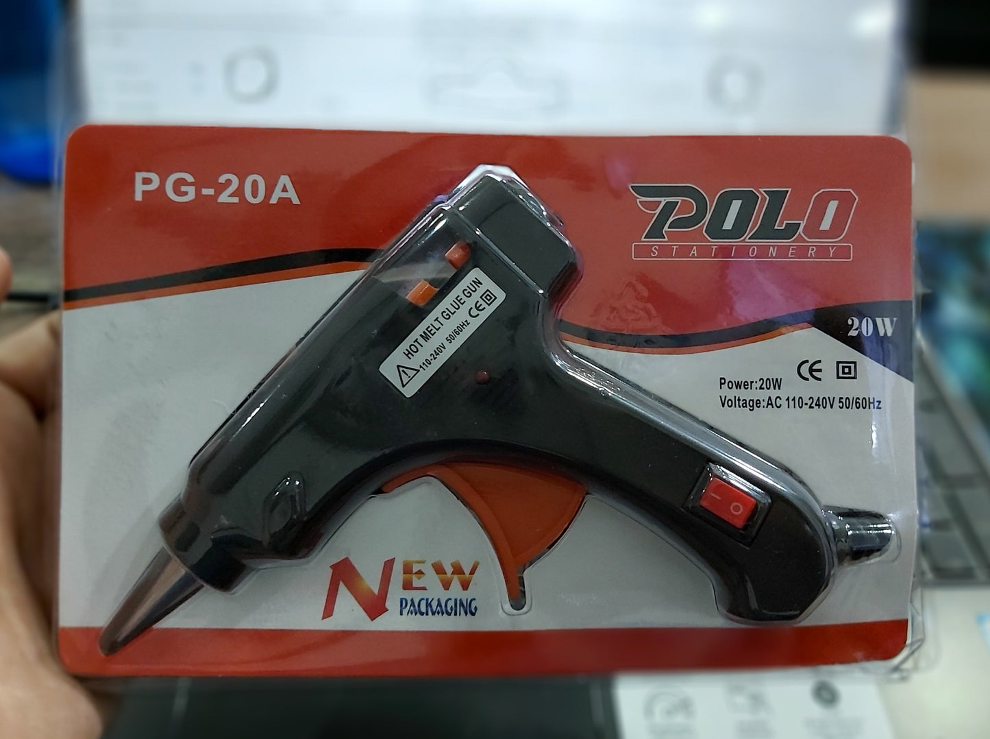 POLO 20W Glue Gun | Thin/Slim Rod | ON/OFF Switch & Light Indicator on handle | PG-20A