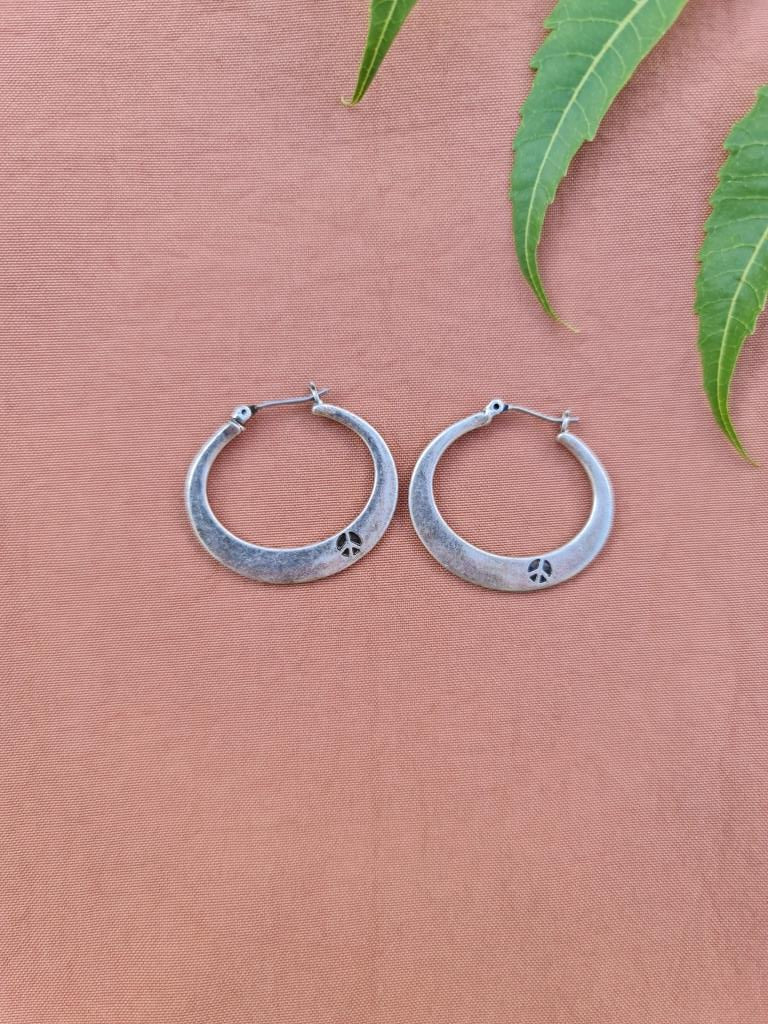 silver hoops, peace sign Earrings