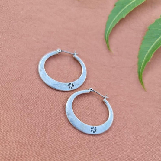 silver hoops, peace sign Earrings