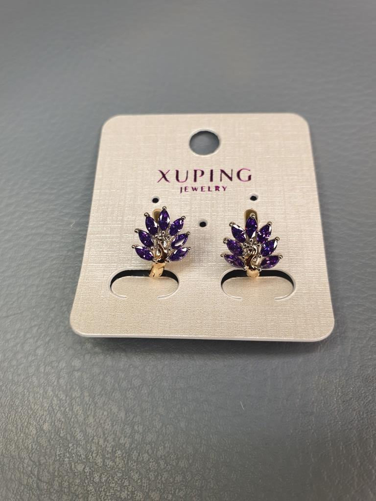 Purple Crystal Leaf Mini Earrings