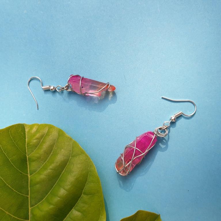 wrapped stone drop earrings