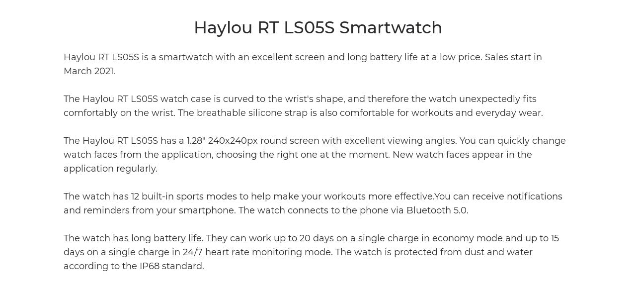 Haylou RT LS05s Round Dial SmartWatch