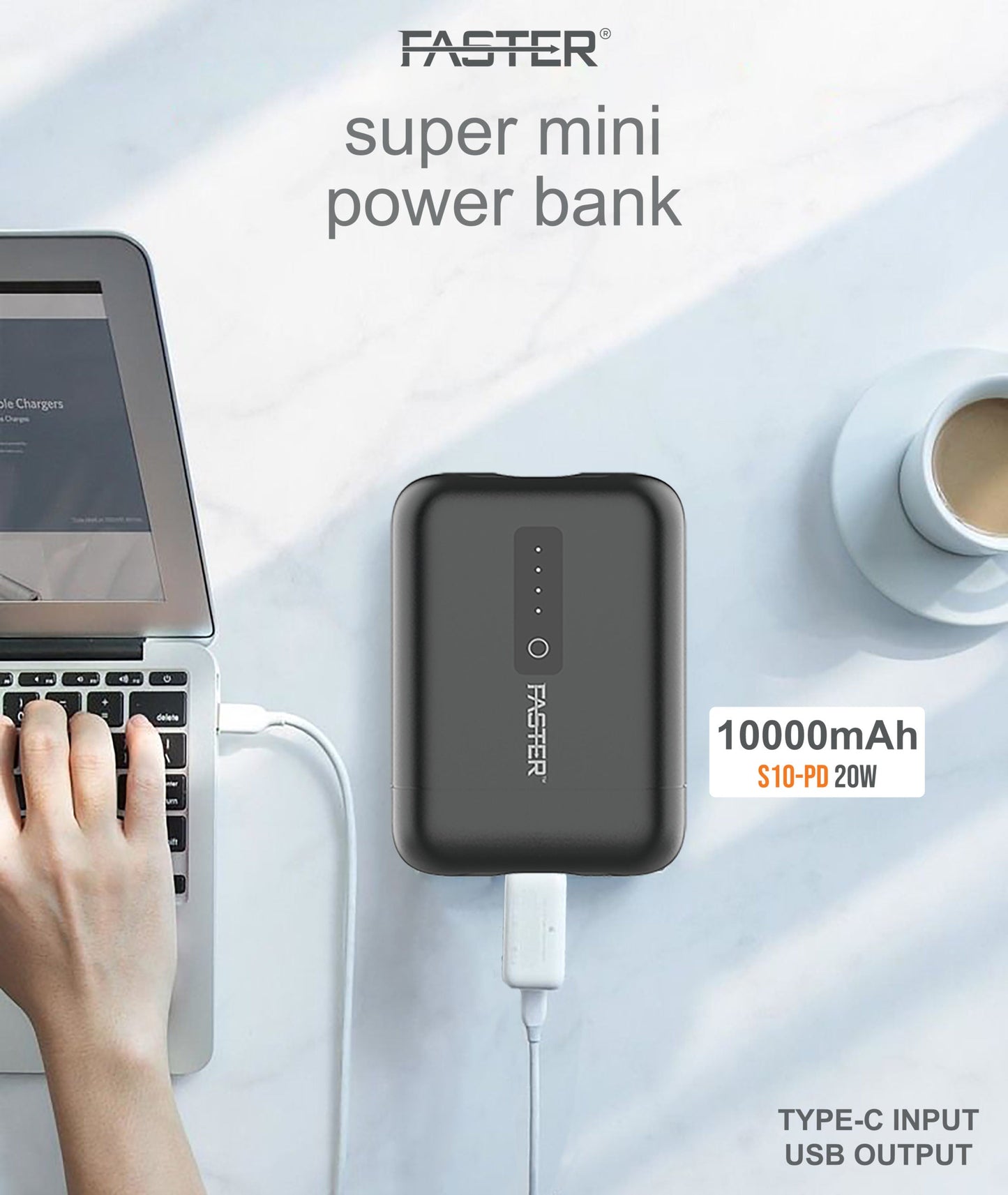 Faster Super Compact PD+QC3.0 10000mAh Power Bank, 20W/3A max in/out | S10-PD