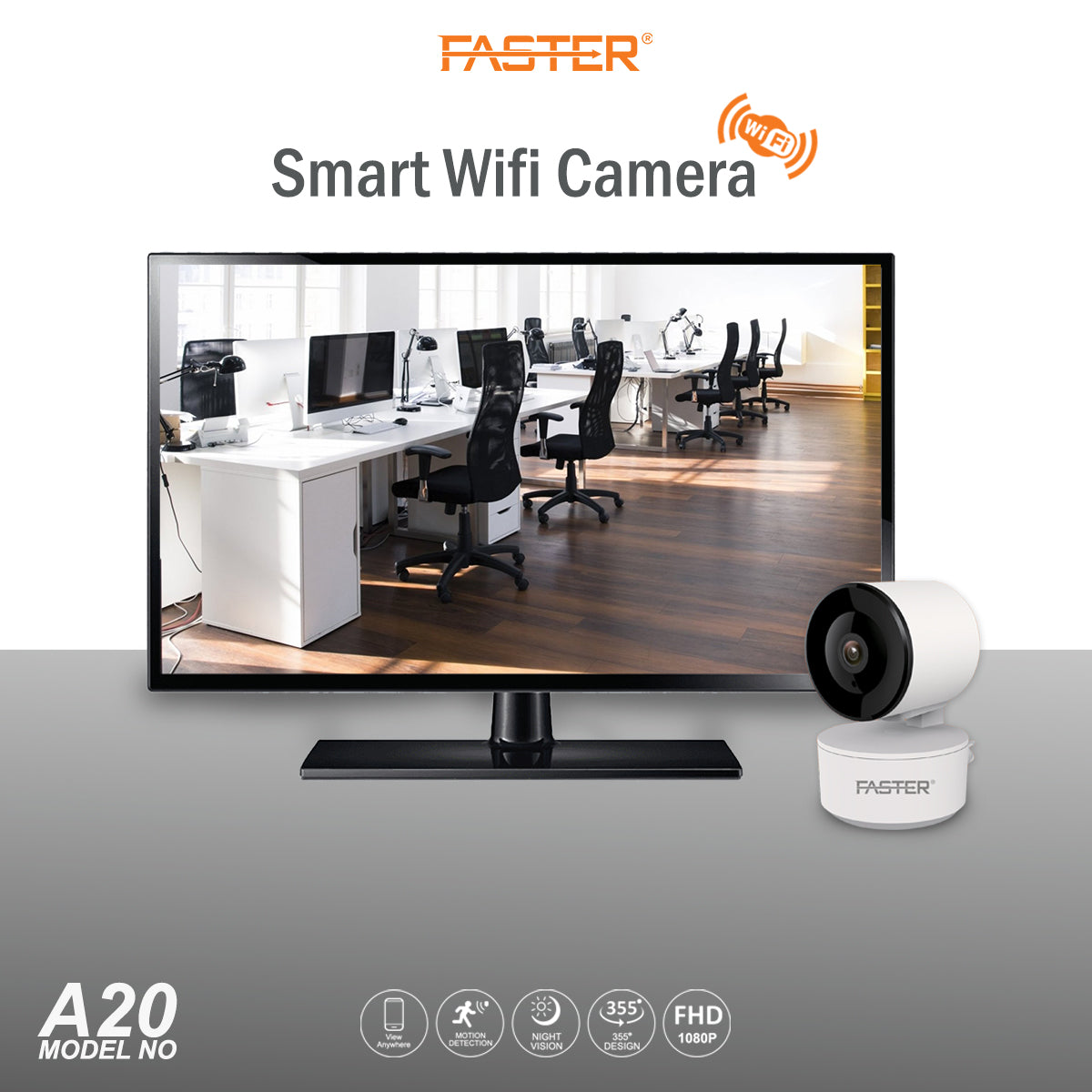 FASTER A20 1080p 360° HD WiFi Smart Security Camera | Motion Detection & Two-Way Audio