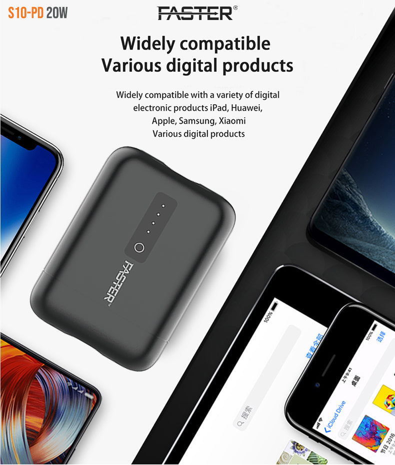 Faster Super Compact PD+QC3.0 10000mAh Power Bank, 20W/3A max in/out | S10-PD