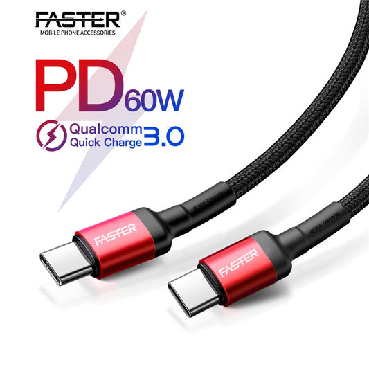 Faster 60W Type-C to Type-C Fabric Braided PD Cable | Supports Super Fast Charging 2.0 & more