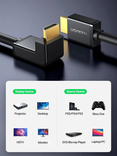 Ugreen 90-Degree Angled 4K HDMI Cable | 5m/15'