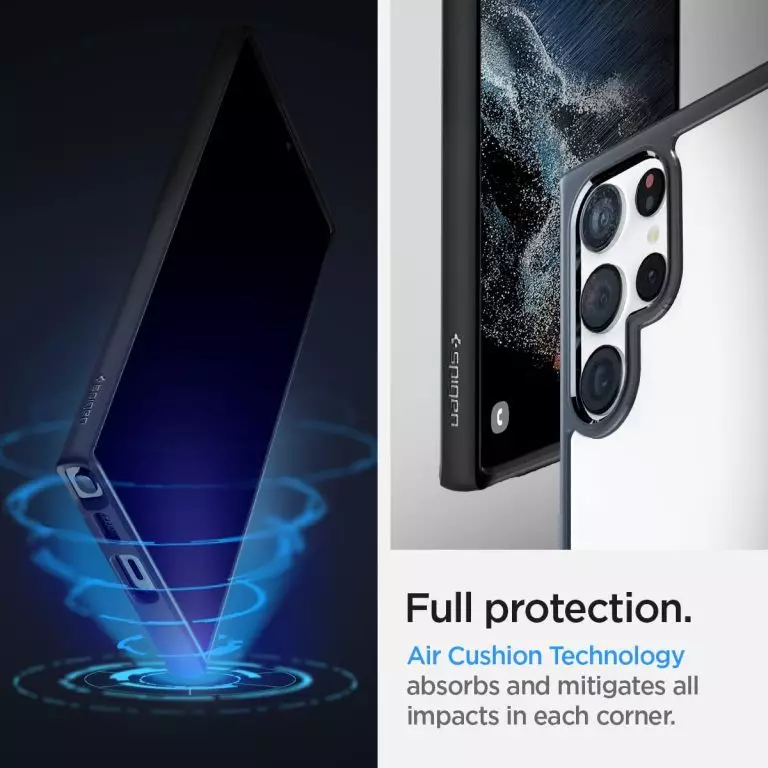 Spigen Ultra Hybrid Black Sides Clear Back Cover for Samsung S22 Ultra