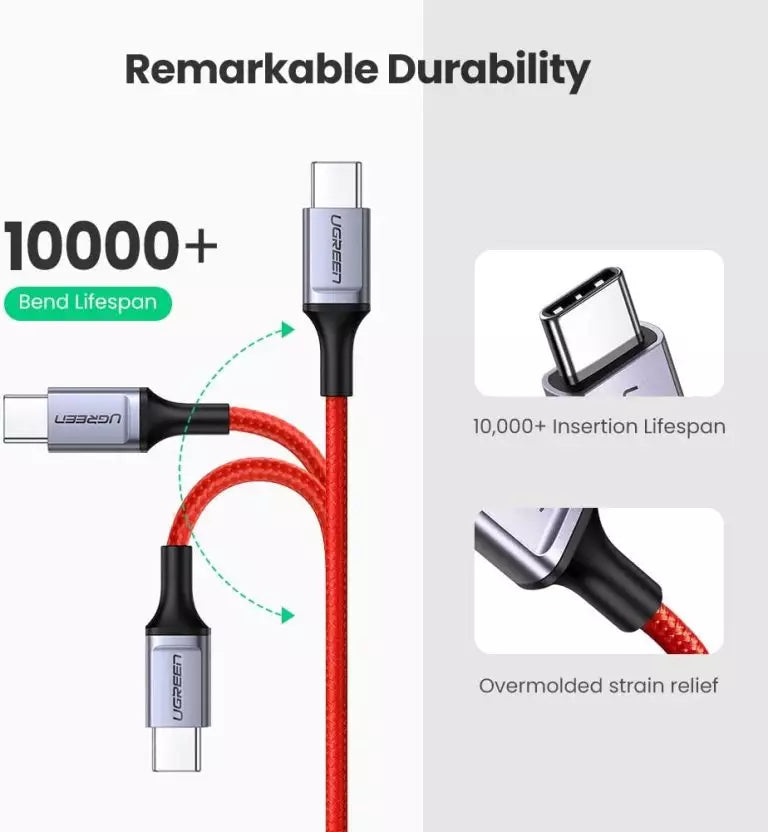 Ugreen Premium Red 60W Type-C to Type-C Cable | 1m/3'