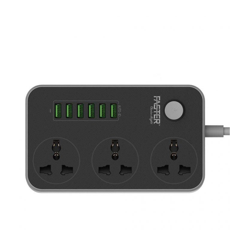 Faster 3 Socket Electrical Extension Lead | 6 USB 17W | 10A~2500W socket | FUS-630