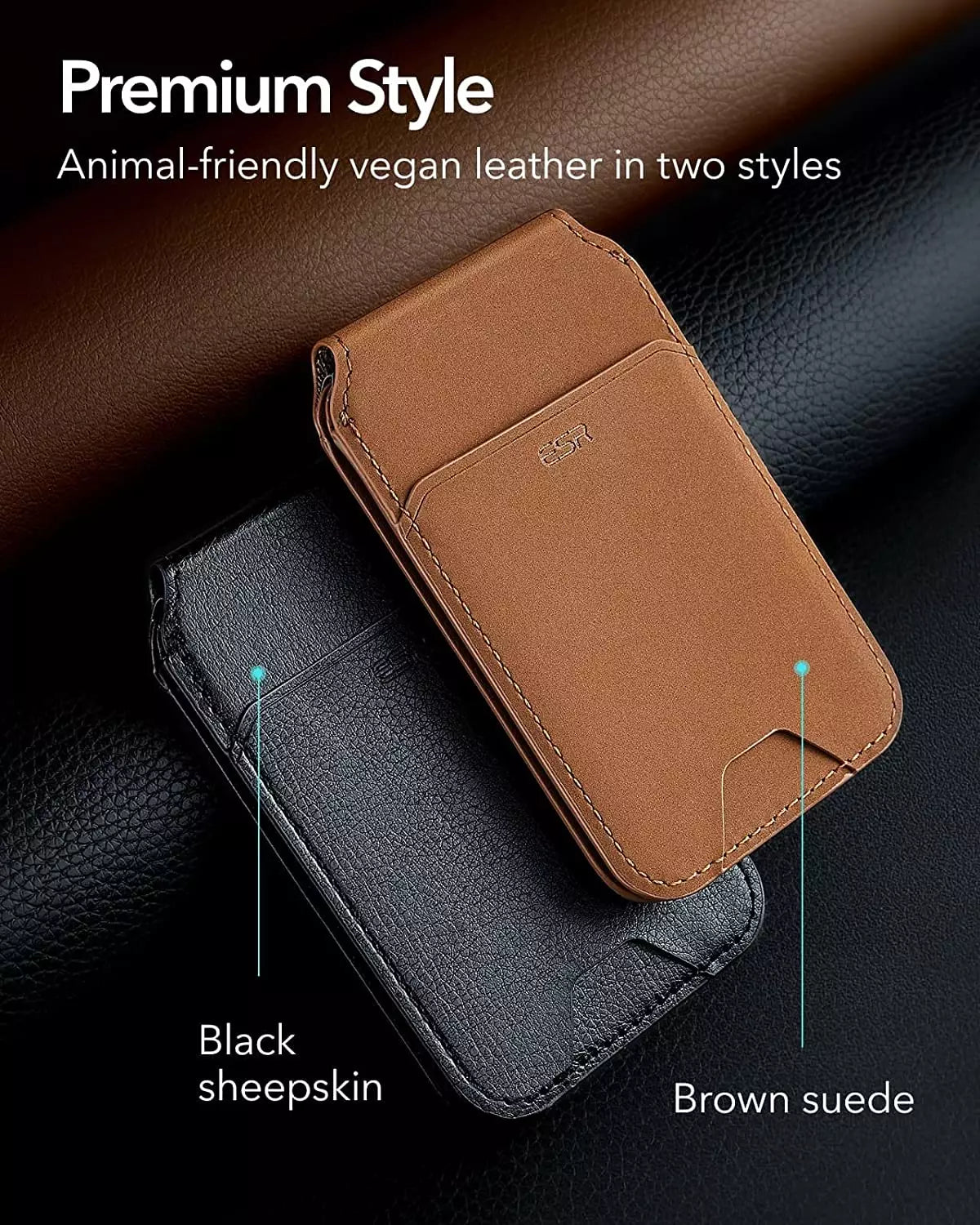 ESR HaloLock™ Vegan Leather Wallet Stand - Black Sheepskin