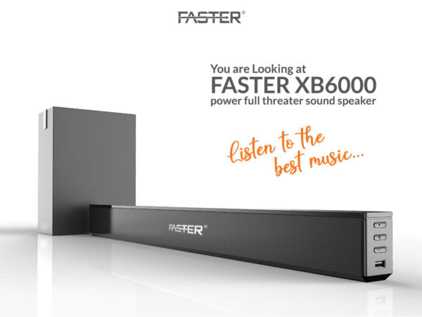 Faster SOUNDBAR 60W Wired BT Speaker 2.1C | 15Wx2 + 30W Sub | 30" Length | XB6000