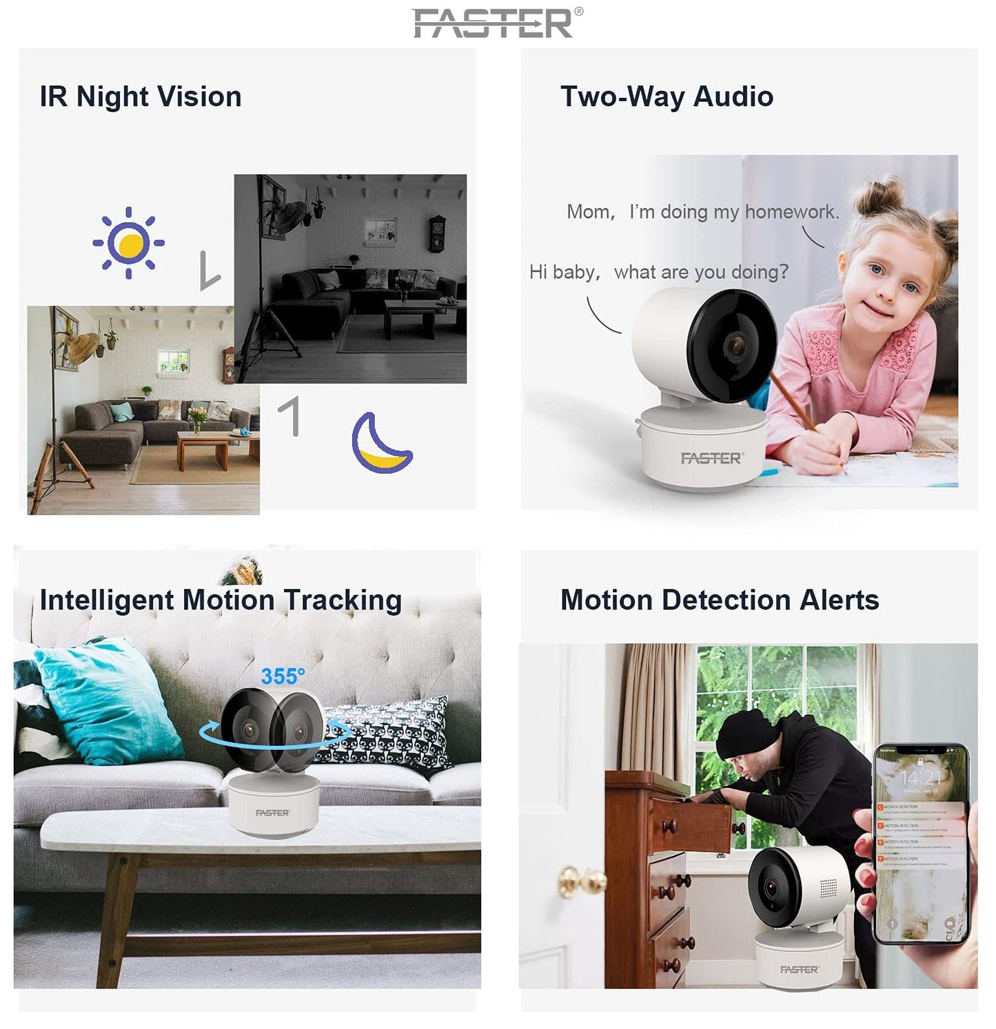 FASTER A20 1080p 360° HD WiFi Smart Security Camera | Motion Detection & Two-Way Audio