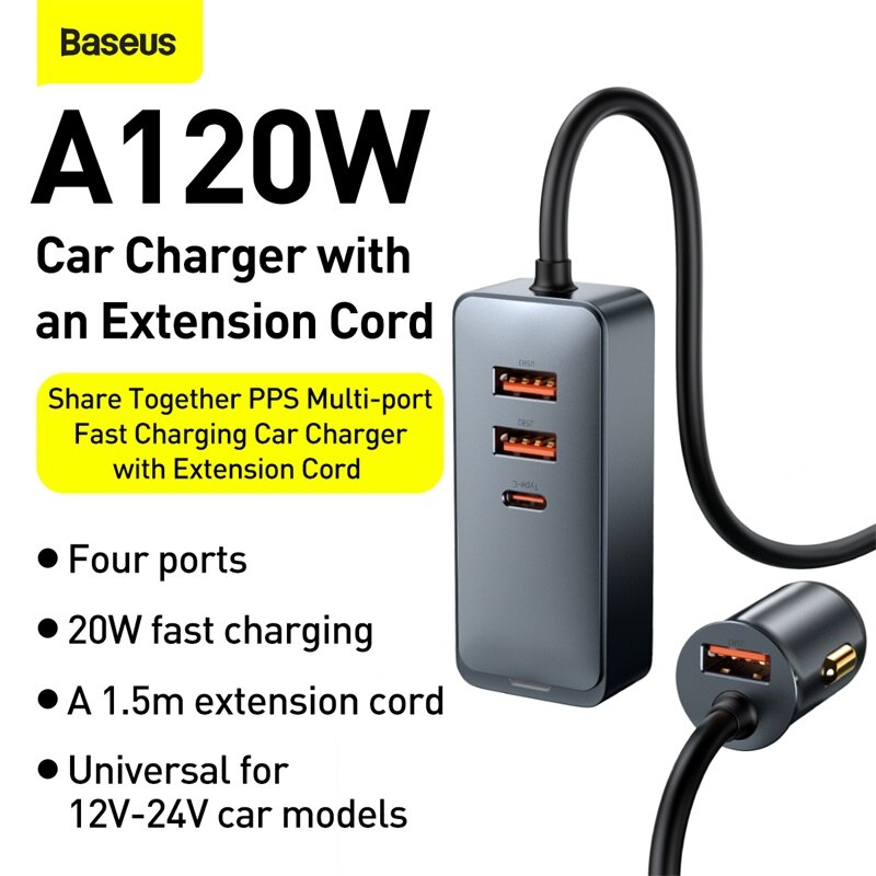 Baseus 120W Car Charger | PD+QC3.0 | 2A+2C ports
