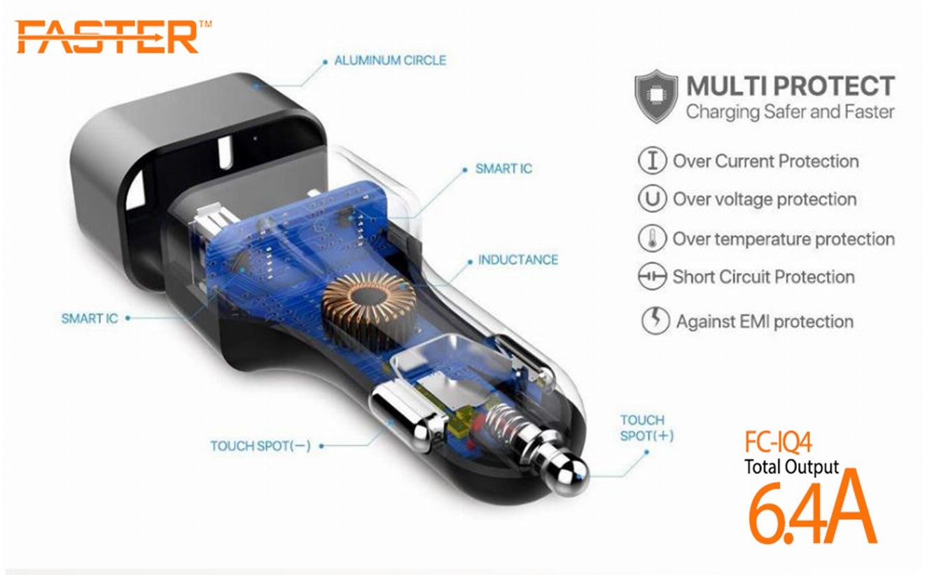 Faster FCC-IQ4 6.4A 3 port VOOC Car Charger