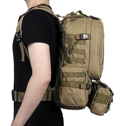 50L-55L Tactical Backpack | 4 in 1 Military Bag | Khaki/Brown | Free Shipping
