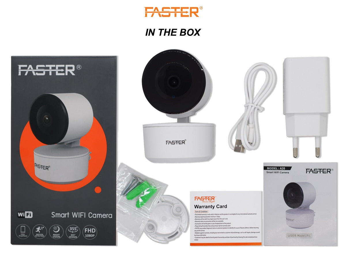 FASTER A20 1080p 360° HD WiFi Smart Security Camera | Motion Detection & Two-Way Audio