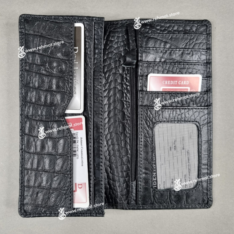 Leather Wallet PK Crocodile, Long, 8 Card Slots, Can Fit a Mobile Phone