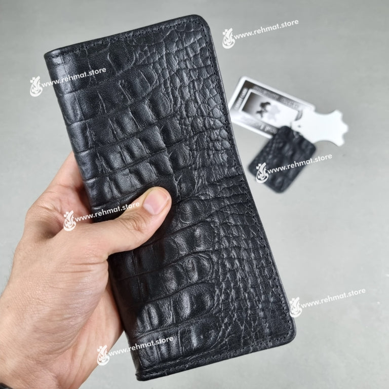 Leather Wallet PK Crocodile, Long, 8 Card Slots, Can Fit a Mobile Phone