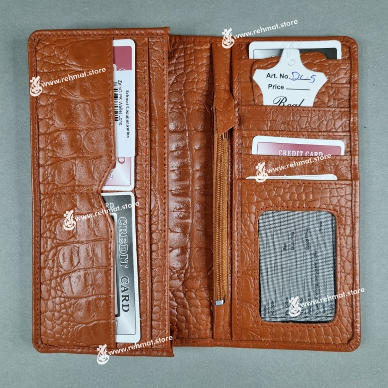 Leather Wallet PK Crocodile, Long, 8 Card Slots, Can Fit a Mobile Phone