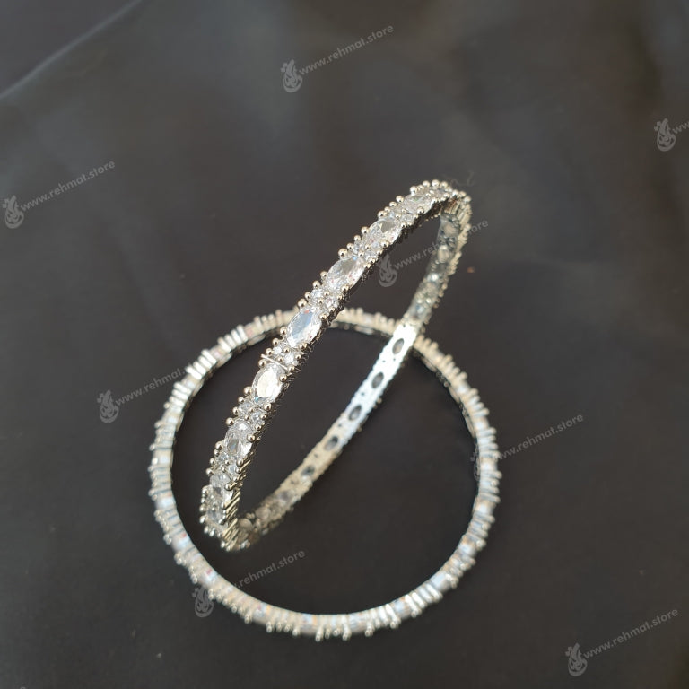 Silver Zirconia Bangle 12 Silver | Pair