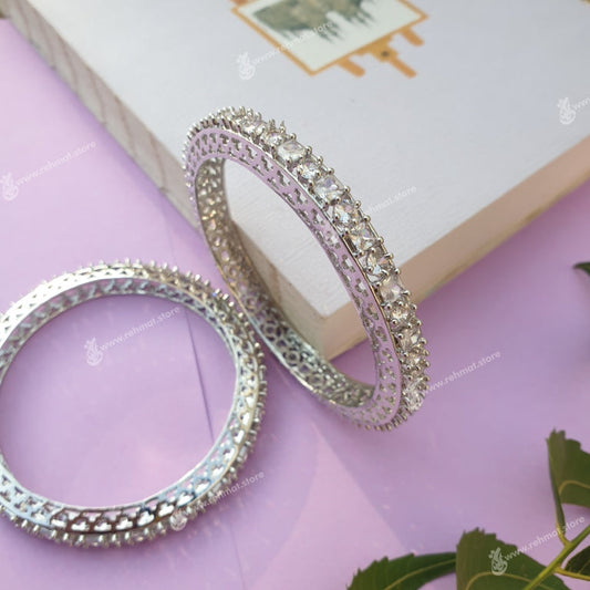 Silver Zirconia Bangle 14 | Pair