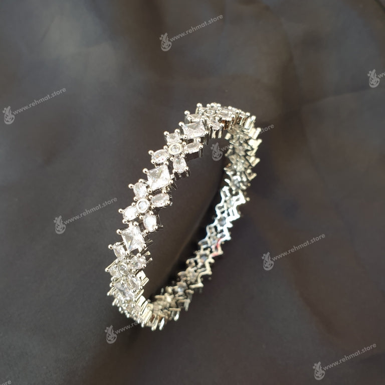 Silver Zirconia Bangle 13 | Pair