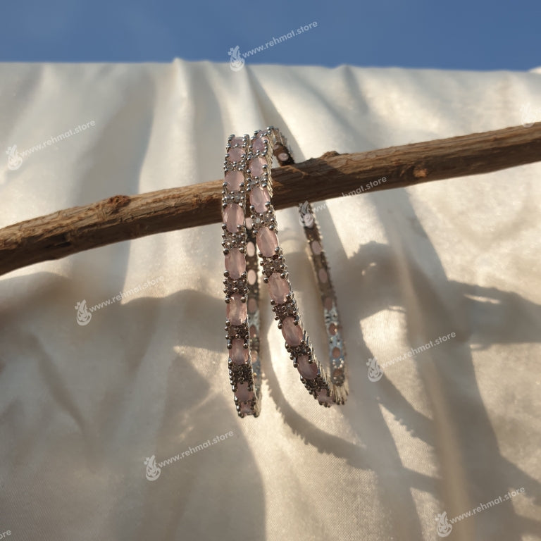 Silver Zirconia Bangle 12 Pink | Pair