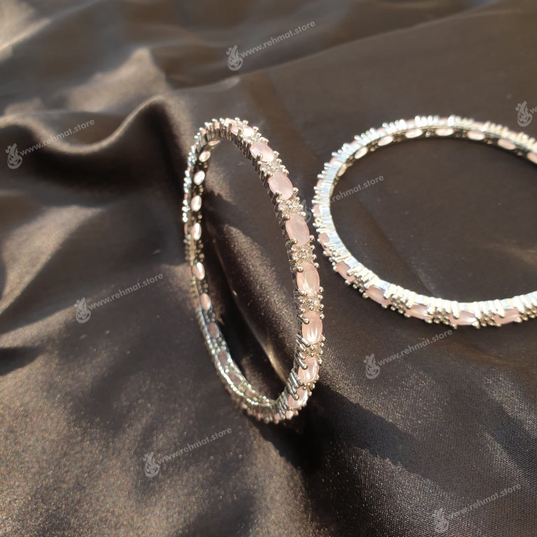 Silver Zirconia Bangle 12 Pink | Pair