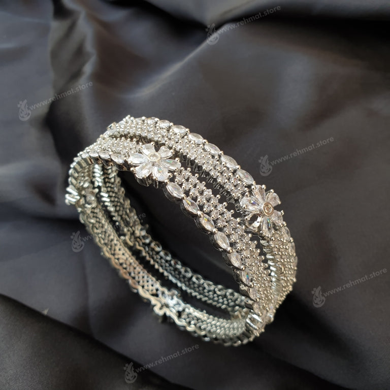 Silver Zirconia Bangle 4 | Pair