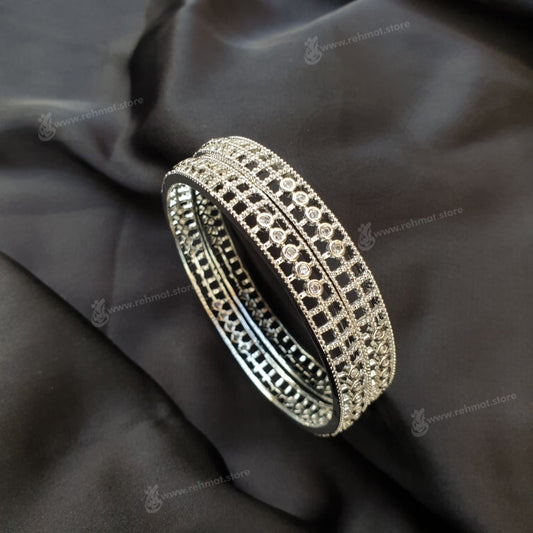 Silver Zirconia Bangle 9 | Pair