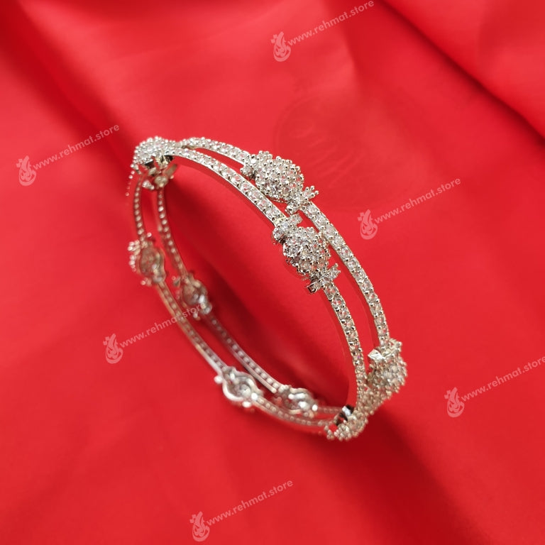 Silver Zirconia Bangle 5 | Pair