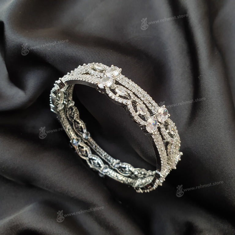 Silver Zirconia Bangle 2 | Pair