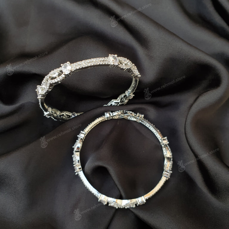 Silver Zirconia Bangle 2 | Pair