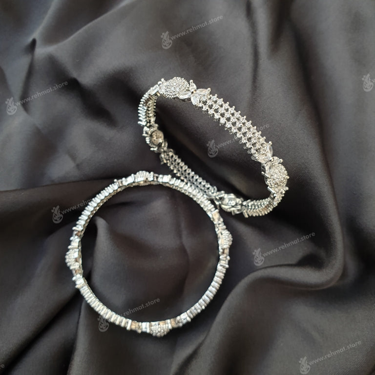 Silver Zirconia Bangle 1 | Pair