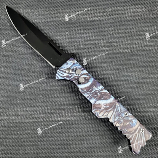 Stainless Steel Button Folding Knife | Printed | 3.5"/8.5"