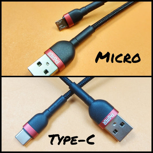 Faster Fabric Braided 2 meter Data & Charging Cable | Micro/Type-C | Super Durable | FC-06