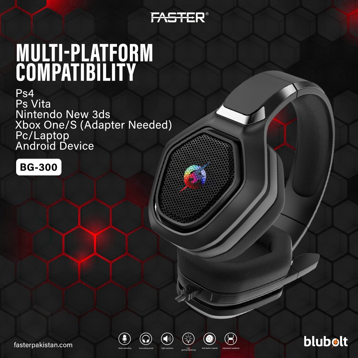 Faster Blubolt BG-300 Gaming Headset/Headphones | Noise Cancelling Microphone