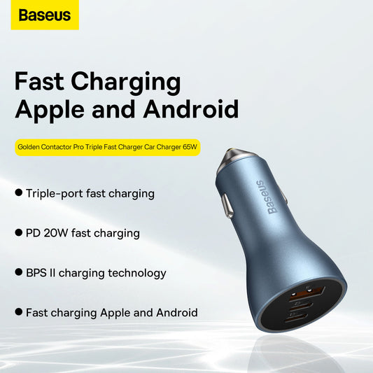 Baseus 65W Car Charger PD+QC3.0 1A+2C port | Golden Contactor Pro